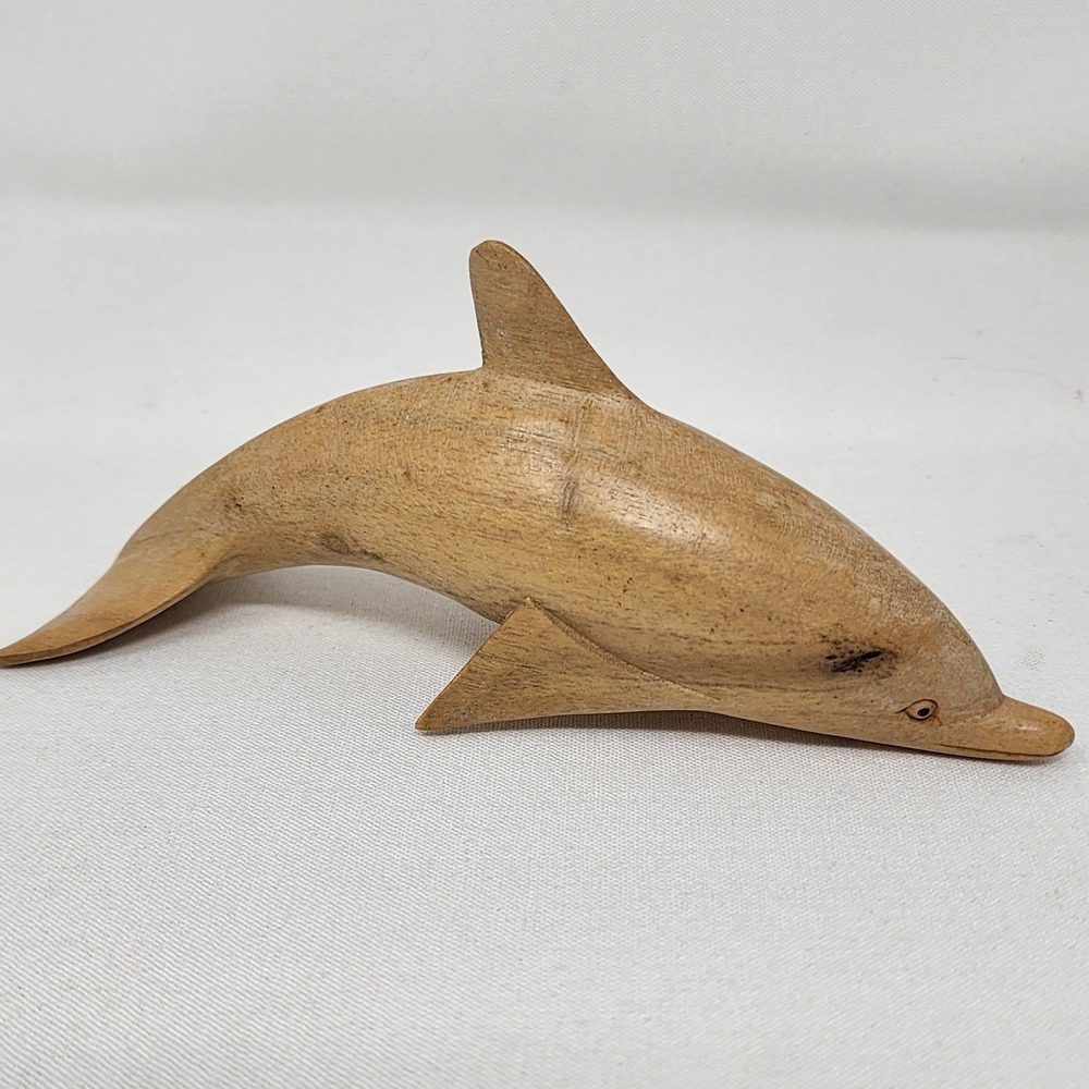 Wooden Dolphin Figure Sculpture Vintage Carved, 5.5 In Solid Wood